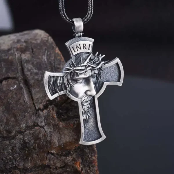 Mens Christian Jewelry Barbed Wire Necklace Jesus Cross Necklace - Image 2