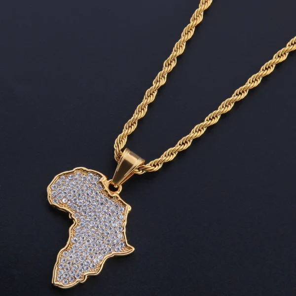 Africa Map Iced Out Chain Rhinestone Crystal Gold Pendant & Necklace Africa Map Pendant Necklace for Men/Women Fashion Jewelry - Image 3