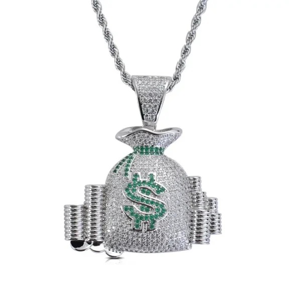 Gold Plated Iced Out Micro Inlaid Zircon Dollar Sign Money Bag Pendants Lucky Bag Necklace for Men Rapper Jewelry Hip Hop - Image 6