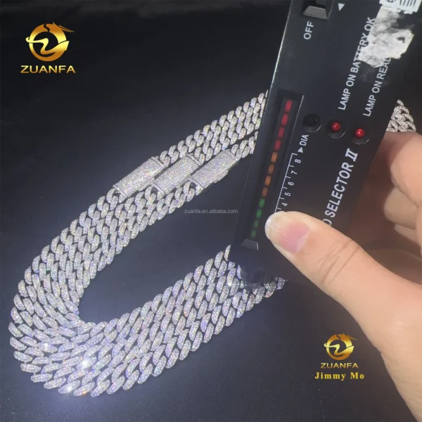 Best Selling Pass Diamond Tester 10mm Two Rows 925 Sterling Silver Iced Out Hip Hop FL Moissanite Diamond Cuban Link Chain Men - Image 5