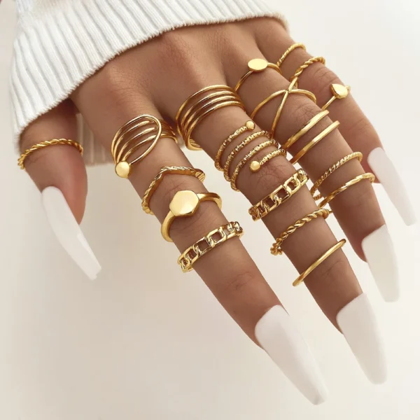 2023 New Trendy 23Pcs/Set Gold Plated Shinny Butterfly Rings Sets Fashion  Knuckle Ring Jewelry Set - Image 2