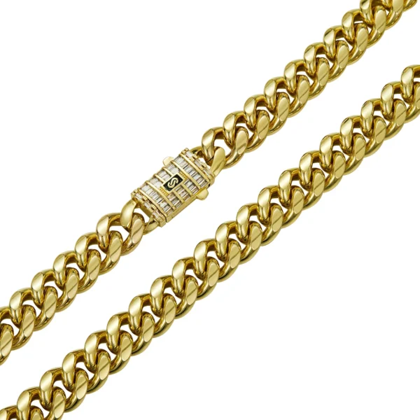 Stocks 14K Gold Plated Stainless Steel Miami Cuban Link Chain Necklace