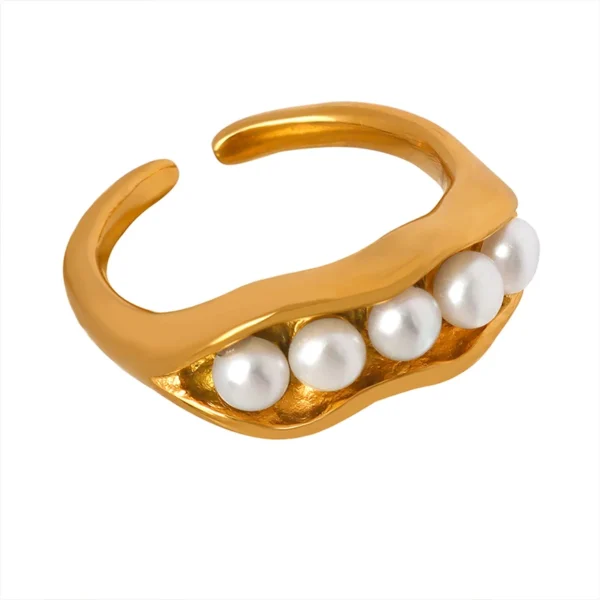 Fashion Pod Shaped Ring Baroque Freshwater Pearl Stainless Steel Gilded Ring - Image 6
