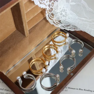 Hot Selling Fashion New Trend Baroque Freshwater Pearls U Shape Adjustment 18K Gold Plated Ring for Women