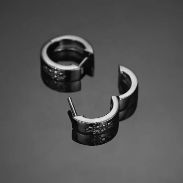 Personality Black Moissanite Hoop Earrings Male Party Accessories Trendy S925 Earrings for Men Silver Jewelry With Gra - Image 3