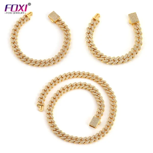 Foxi Jewelry Cuban Chain Zircon Men Hip Hop Necklace Gold Plated Necklace - Image 2
