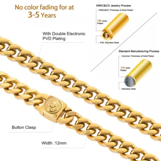 Wholesale 12mm Lion Clasp Miami Big Thick Cuban Chain 18k Gold Plated Stainless Steel Cuban Link Bracelet Necklace for Men Women
