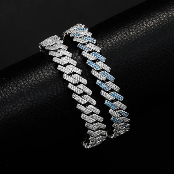 2021 Luxury 10mm Silver Gold Blue Cuban Link Chain Hip Hop Jewelry Cuban Bracelet - Image 4