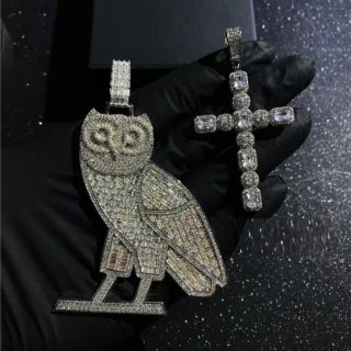 Iced Out Bling Rectangle Cubic Zirconia Hip Hop Bling Animal Pendant Men Necklace