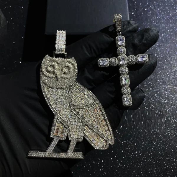 Iced Out Bling Rectangle Cubic Zirconia Hip Hop Bling Animal Pendant Men Necklace