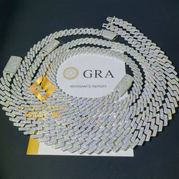 Hot Selling Pass Diamond Tester 925 Solid Silver 12mm 13mm 14mm 15mm Two Rows Iced Out Hip Hop VVS1 Moissanite Cuban Link Chain - Image 4