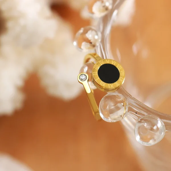 Roman Digital Acrylic Ring with Open Set Zircon Stainless Steel 18k Gold Plated Ring - Image 4