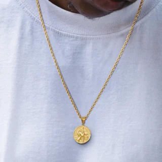 Coin Necklace 18K Gold Plated Compass Lion ST. CHRISTOPHER Jesus Cross Charm Stainless Steel Pendant Necklace for Women Men