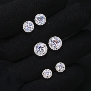 Fine Jewelry Screw Back Women Luxury Gold Plated 925 Sterling Silver Iced Out VVS Moissanite Diamond Halo Stud Earrings for Men
