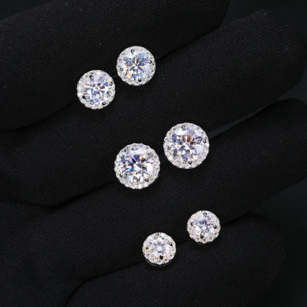 Fine Jewelry Screw Back Women Luxury Gold Plated 925 Sterling Silver Iced Out VVS Moissanite Diamond Halo Stud Earrings for Men