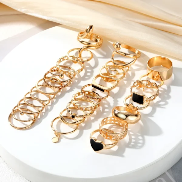 Fashion Gold Moon Snake Ring Vintage Punk Black Heart Butterfly Rings Set for Women Accessories Jewelry Gift - Image 4