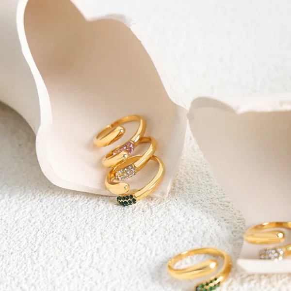 Open Ring Personalized Party Crystal Snake Ring 18k Gold Plated Stainless Steel Wholesale Jewelry Supplier - Image 2
