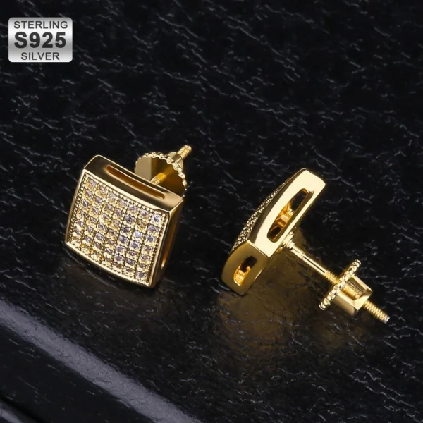 KRKC 14k Gold Jewelry Factory Wholesale New Style Bling CZ 925 Sterling Silver Micro Pave Gold 3D Square Zircon Stud Earrings - Image 3
