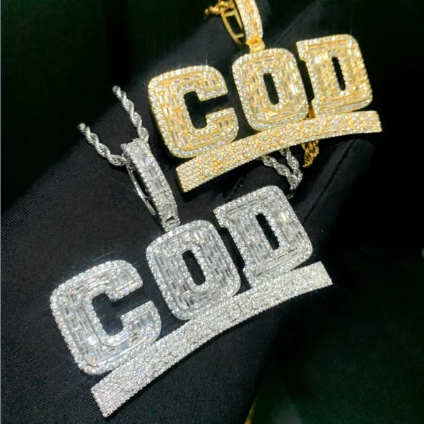 High Quality in Stock Micro Pave Round Rectangle 5A CZ Iced Out Shiny COD Cash on Delivery Hip Hop Letter Pendant Necklace - Image 6