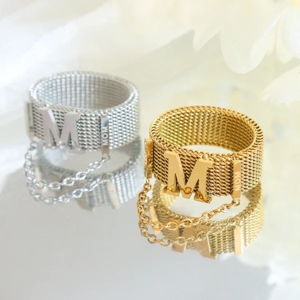 Hip Hop M Letter Ring Stainless Steel Chain Tassel Ring - Image 3