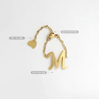 Hot Sale Factory Direct Gold Plated Stainless Steel Letter M Design Initial Rings Jewelry Rings With Charms for Women