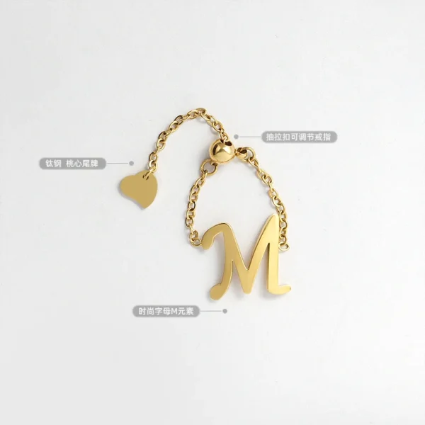 Hot Sale Factory Direct Gold Plated Stainless Steel Letter M Design Initial Rings Jewelry Rings With Charms for Women