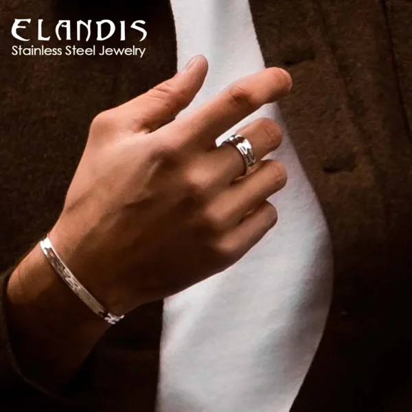EManco 18K Gold  Stainless Steel Water Ripple Effect Rings for Man Customized White Gold Open Ring Support Drop Shipping MAN008 - Image 2