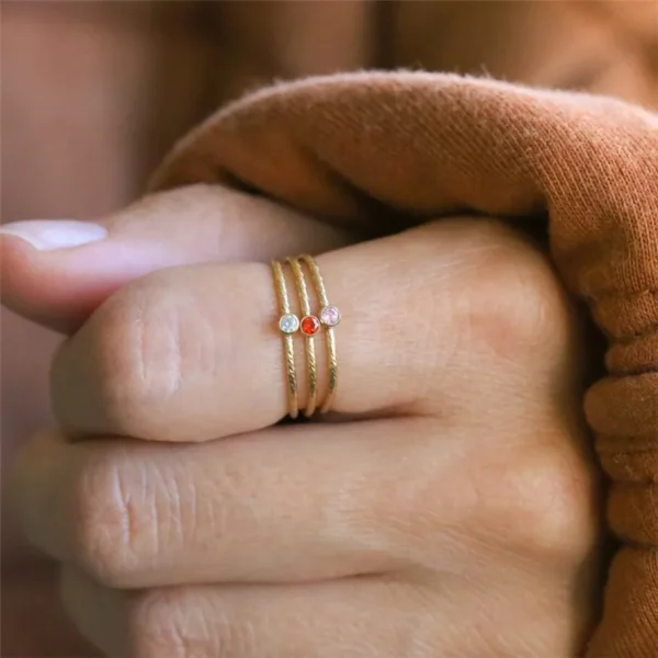 14K Gold Filled Zircon Rings Minimalist Jewelry Thin CZ Diamond Birthstone Band Rings Sparkle Stack Ring for Women - Image 2