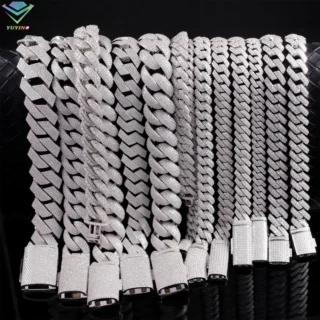 VVS Diamond 2rows 8mm 10mm 12mm 15mm S925 Silver GRA Moissanite Necklace Mans Hiphop Cuban Link Chain for Fashion Jewelry