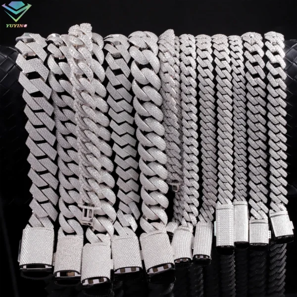 VVS Diamond 2rows 8mm 10mm 12mm 15mm S925 Silver GRA Moissanite Necklace Mans Hiphop Cuban Link Chain for Fashion Jewelry