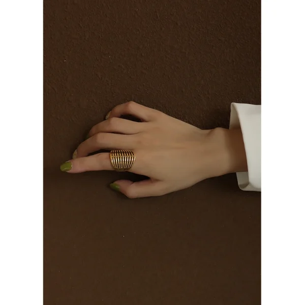 Europe and the United States Exaggerated Personality Casting Heavy Manual Stripe Hollow Ring Female Index Finger Ring Titanium S - Image 3