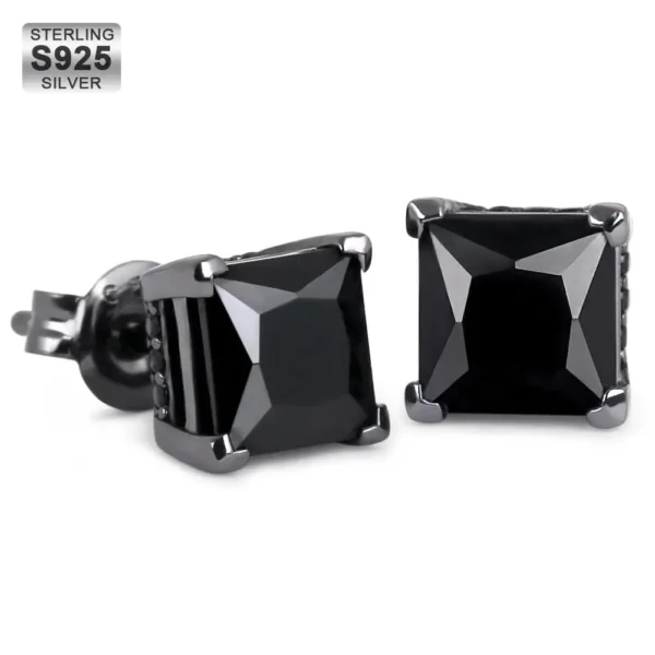 Wholesale Price Black Opal Jewelry Hypoallergenic Cubic Zirconia Stud Women Men 6mm Square Bling 925 Sterling Silver Earrings - Image 6