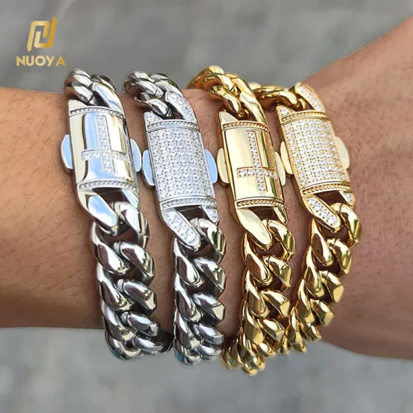 Hip Hop Chain Mens Gold Bracelets 18k Gold  Plated Chain Miami Stainless Steel Cuban Bracelets - Image 6