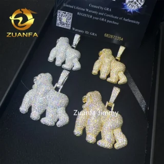 Unique Design Pass Diamond Tester Hip Hop Pendant Jewelry 925 Sterling Silver VVS1 Moissanite Diamond Gorilla Pendant Necklace