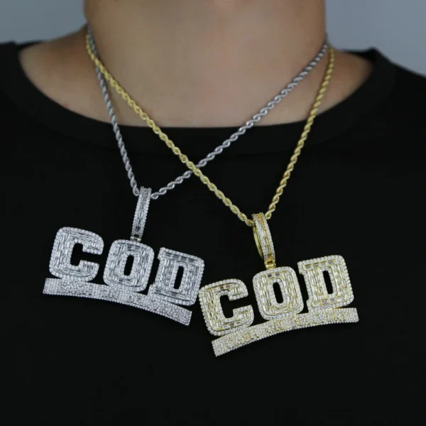 New Arrived Iced Out Bling CZ Letter Cash on Delivery COD Pendant Necklace Silver Gold Plated Men Hip Hop Jewelry - Image 4