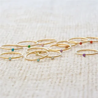 14K Gold Filled Zircon Rings Minimalist Jewelry Thin CZ Diamond Birthstone Band Rings Sparkle Stack Ring for Women