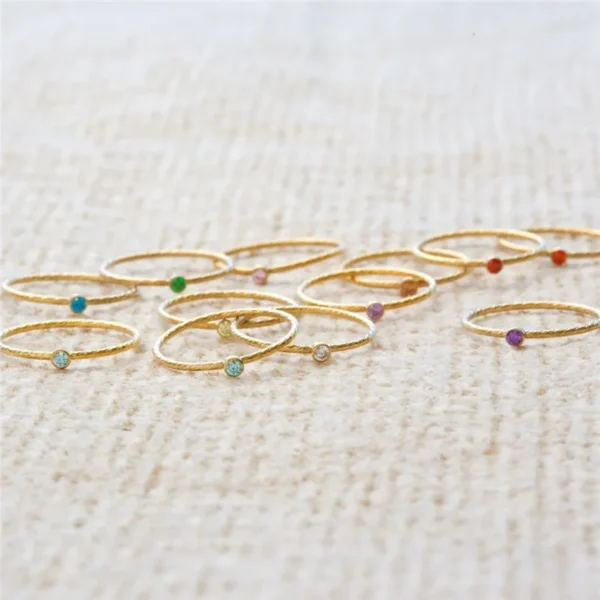14K Gold Filled Zircon Rings Minimalist Jewelry Thin CZ Diamond Birthstone Band Rings Sparkle Stack Ring for Women