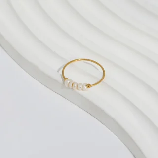 High End 18K PVD Gold Plated Irregular Freshwater Pearl  Rings Stainless Steel Women Rings Tarnish Free Jewelry