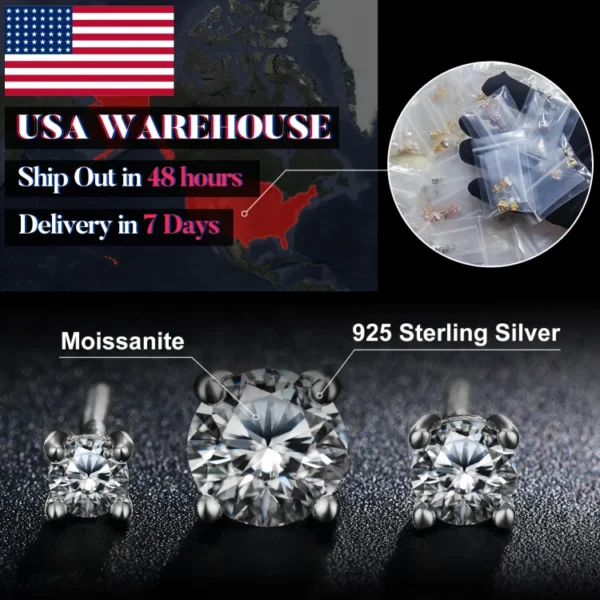 Luxury Mossanite Jewelry 3mm-11mm Classic Screw Back Gold 925 Sterling Silver VVS Moissanite Diamond Stud Earrings for Men Women - Image 5