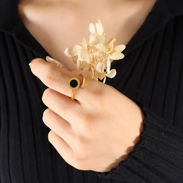 Roman Digital Acrylic Ring with Open Set Zircon Stainless Steel 18k Gold Plated Ring - Image 2