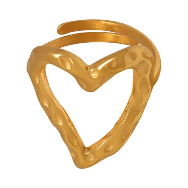 Factory Cheap Price Heart Ring Irregular Embossed 316L Stainless Steel 18K Gold Ring - Image 6