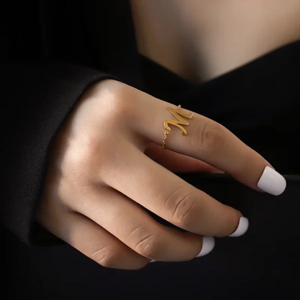Hot Sale Factory Direct Gold Plated Stainless Steel Letter M Design Initial Rings Jewelry Rings With Charms for Women - Image 3