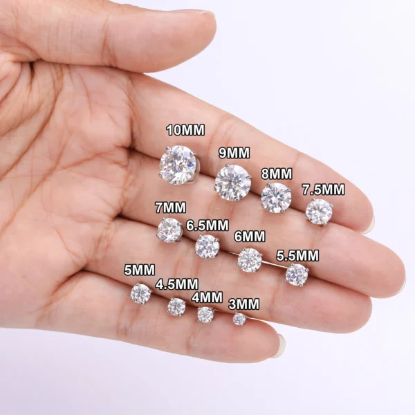 Luxury Mossanite Jewelry 3mm-11mm Classic Screw Back Gold 925 Sterling Silver VVS Moissanite Diamond Stud Earrings for Men Women