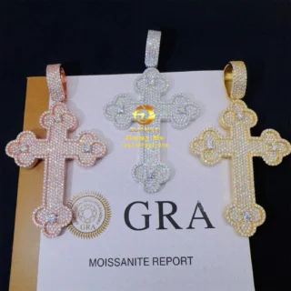 GRA New Arrivals Pass Diamond Tester Hip Hop Pendant 925 Sterling Silver VVS1 Moissanite Diamond Cross Pendant Necklace