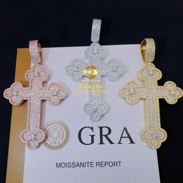 GRA New Arrivals Pass Diamond Tester Hip Hop Pendant 925 Sterling Silver VVS1 Moissanite Diamond Cross Pendant Necklace