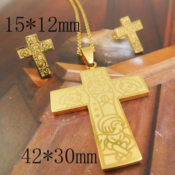 316L Stainless Steel  Cross Pendant Earring  Jewelry Wedding Party,cross Mother's love Gift  Necklace Set for Women - Image 3