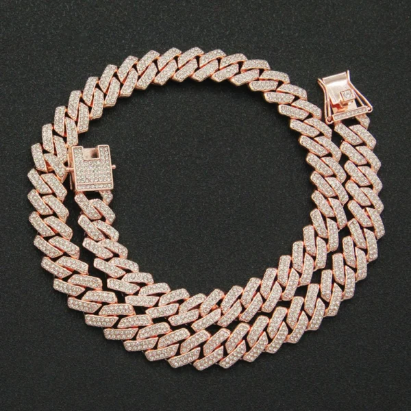 Wholesale 12mm Gold Cuban Link Chain Crystal Rhinestone Rose Gold Plating Miami Cuban Link Chain Necklace Chains for Men Jewelry - Image 2
