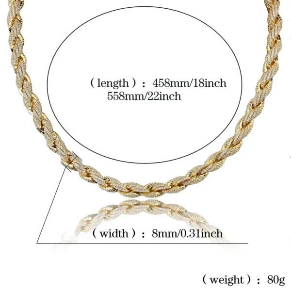 Hip Hop Iced Out Jewellery Cz Zircon Stone Twisted Spiral Cuban Link Chain Real Gold Plated Cuban Chain Rapper for Man - Image 4
