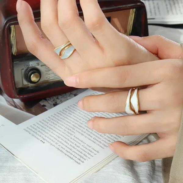 Factory Wholesale Price Blue Ring Stainless Open Asymmetric Ring - Image 4