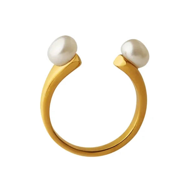 Hot Selling Fashion New Trend Baroque Freshwater Pearls U Shape Adjustment 18K Gold Plated Ring for Women - Image 6
